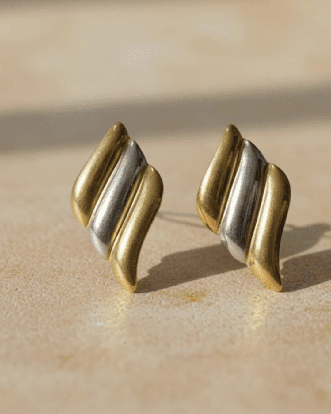 Two-Tone Gold & Silver Wave Stud Earrings