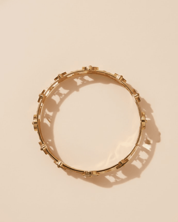 Rose Gold Monogram Cutout Bangle with Mother of Pearl Flower