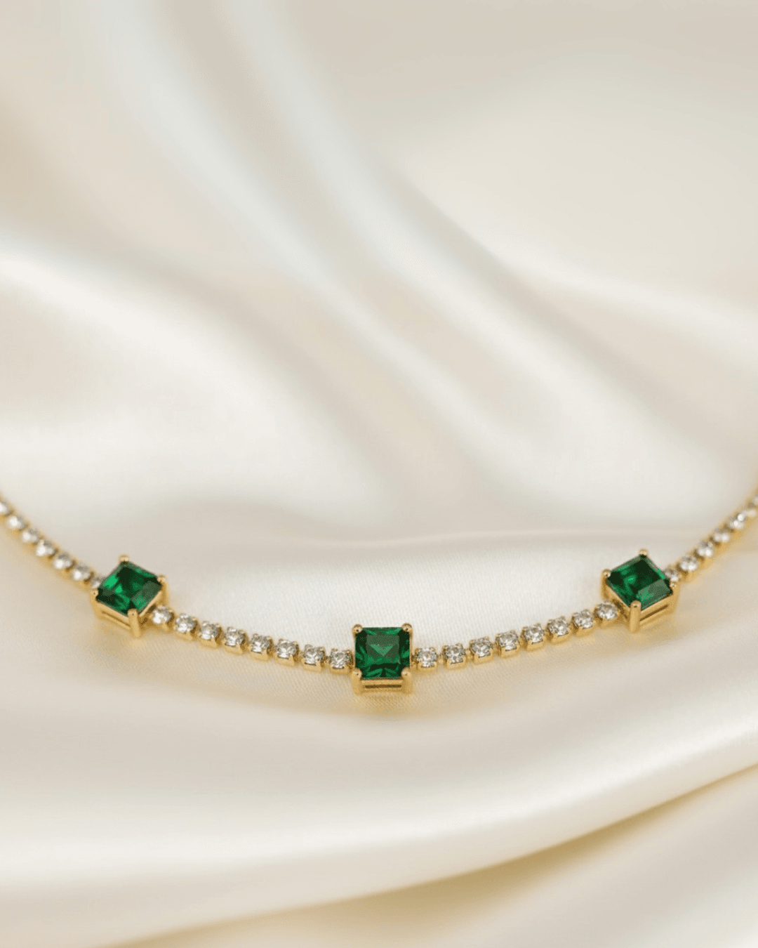 Emerald Green & Crystal Tennis Necklace