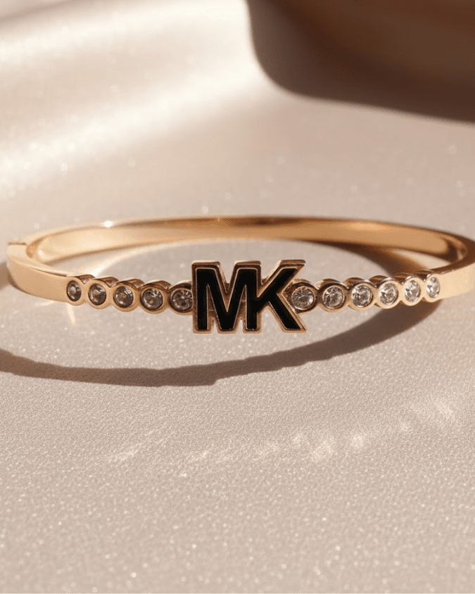 Rose Gold Designer-Inspired Logo Bangle with Crystals