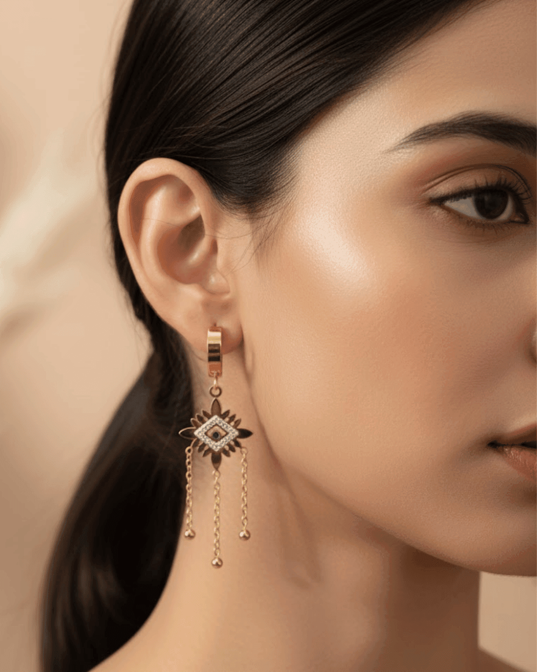 Gold Evil Eye Starburst Tassel Hoop Earrings