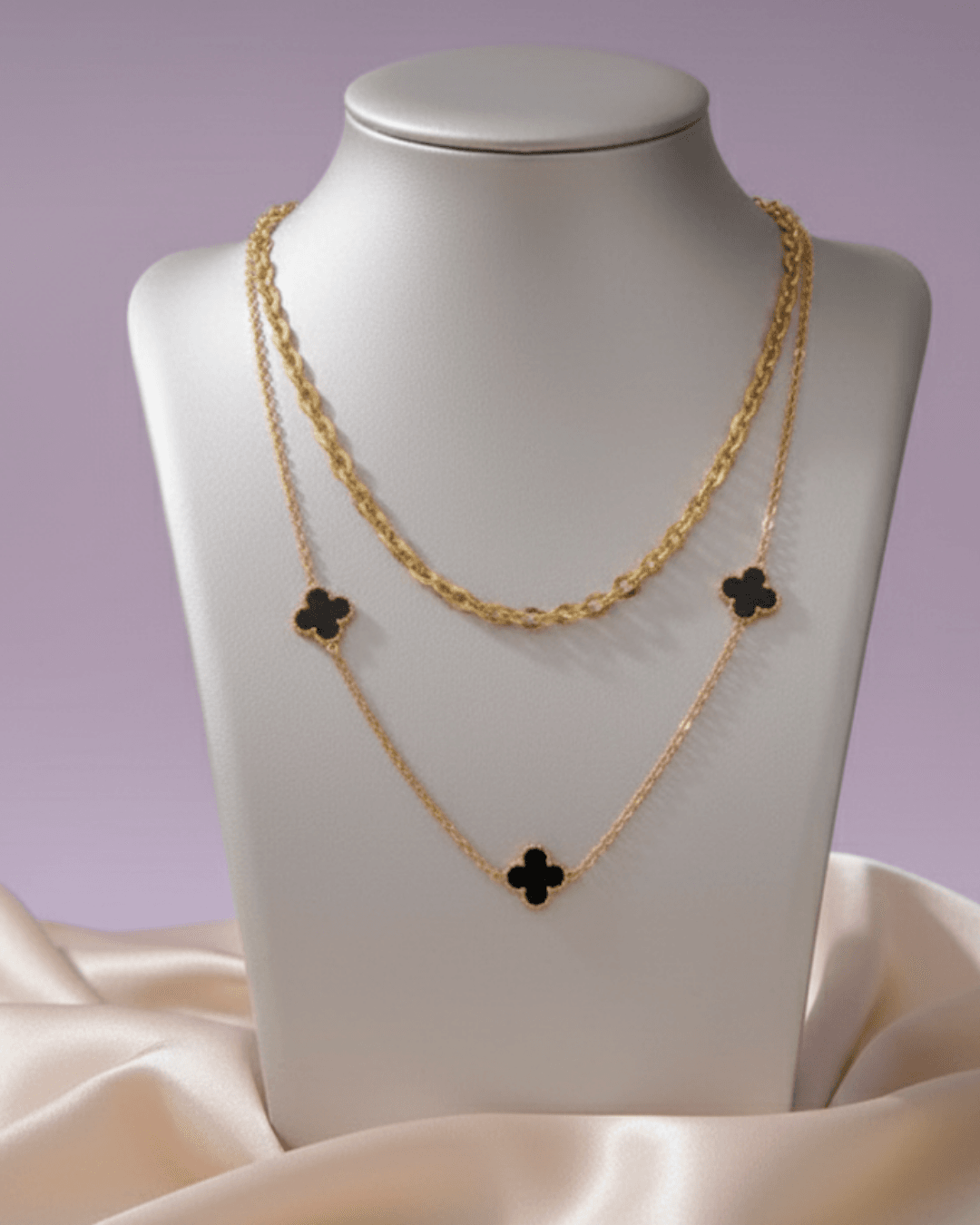 Layered Black Clover Station Necklace