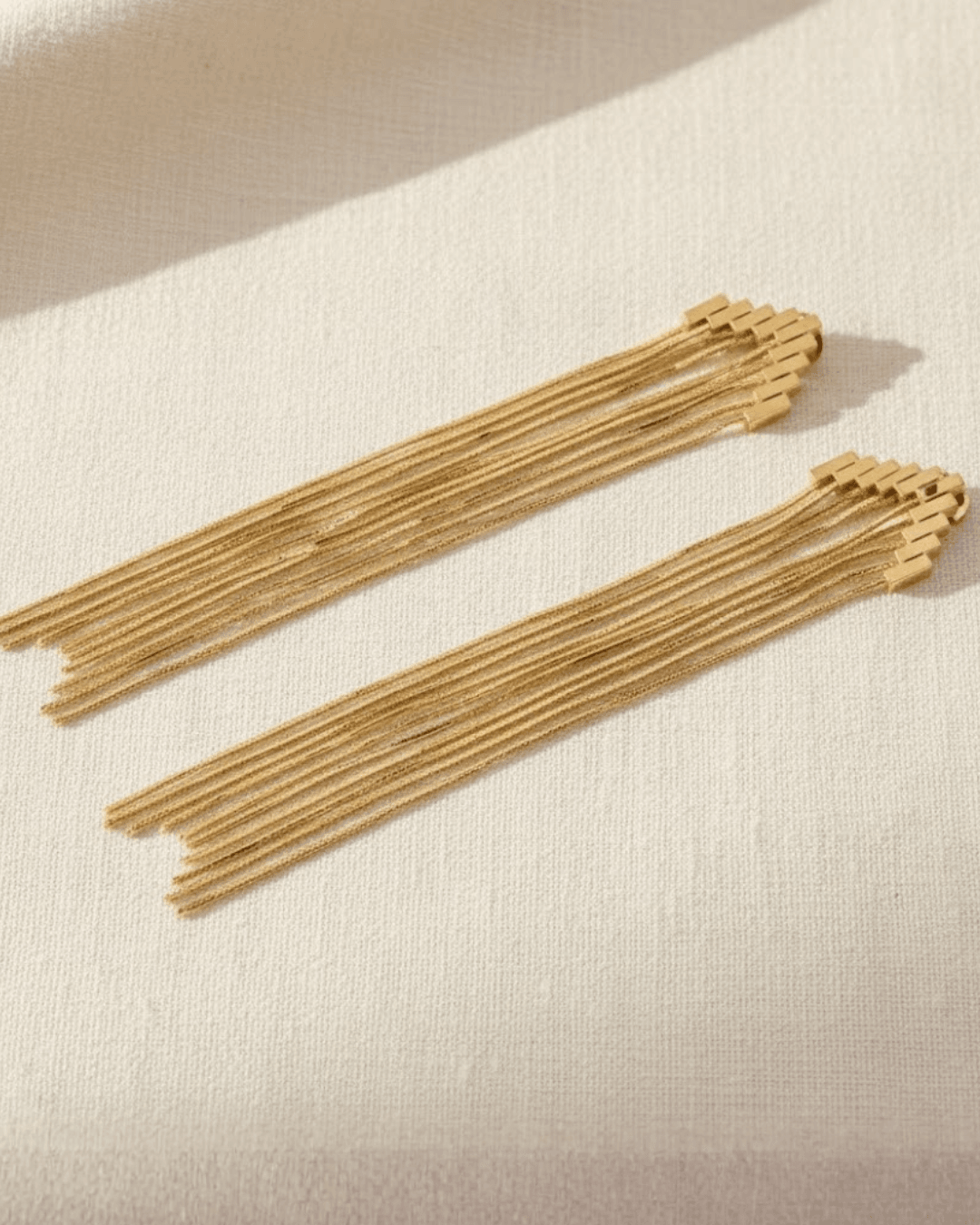 Long Gold Waterfall Tassel Dangle Earrings