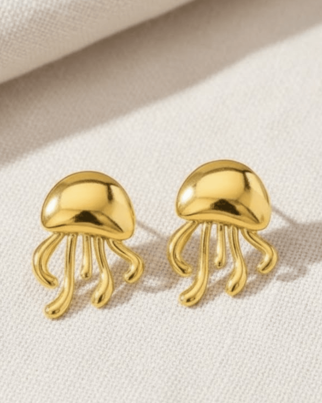 Whimsical Gold Jellyfish Stud Earrings